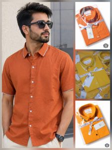 Premium Burnt Orange Rimi Cotton Half Sleeve Shirt