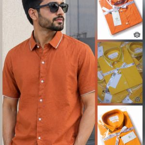 Premium Burnt Orange Rimi Cotton Half Sleeve Shirt