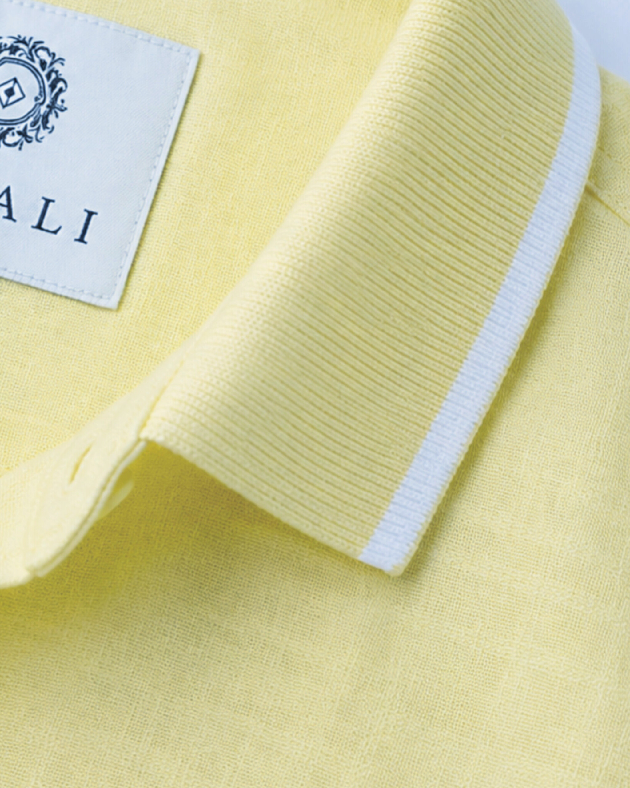 Pastel Yellow Linen Rimi Rib Style Half Shirt - Image 4
