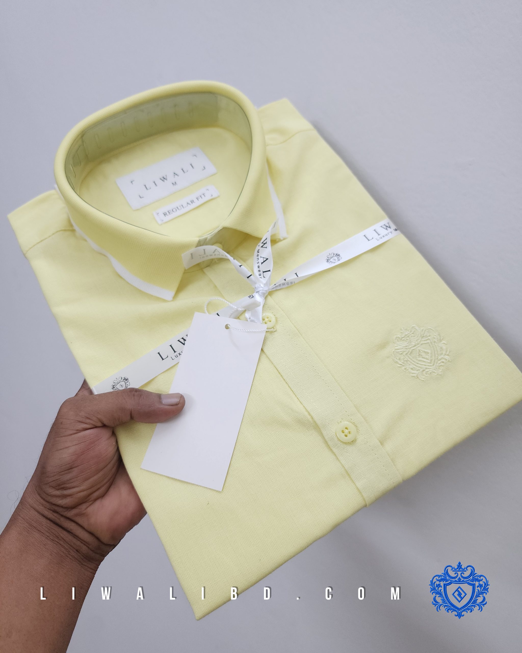 Pastel Yellow Linen Rimi Rib Style Half Shirt - Image 2