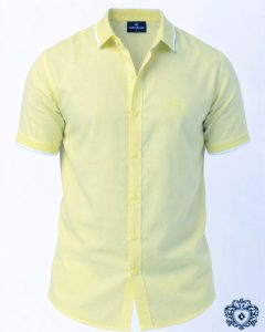 Pastel Yellow Linen Rimi Rib Style Half Shirt