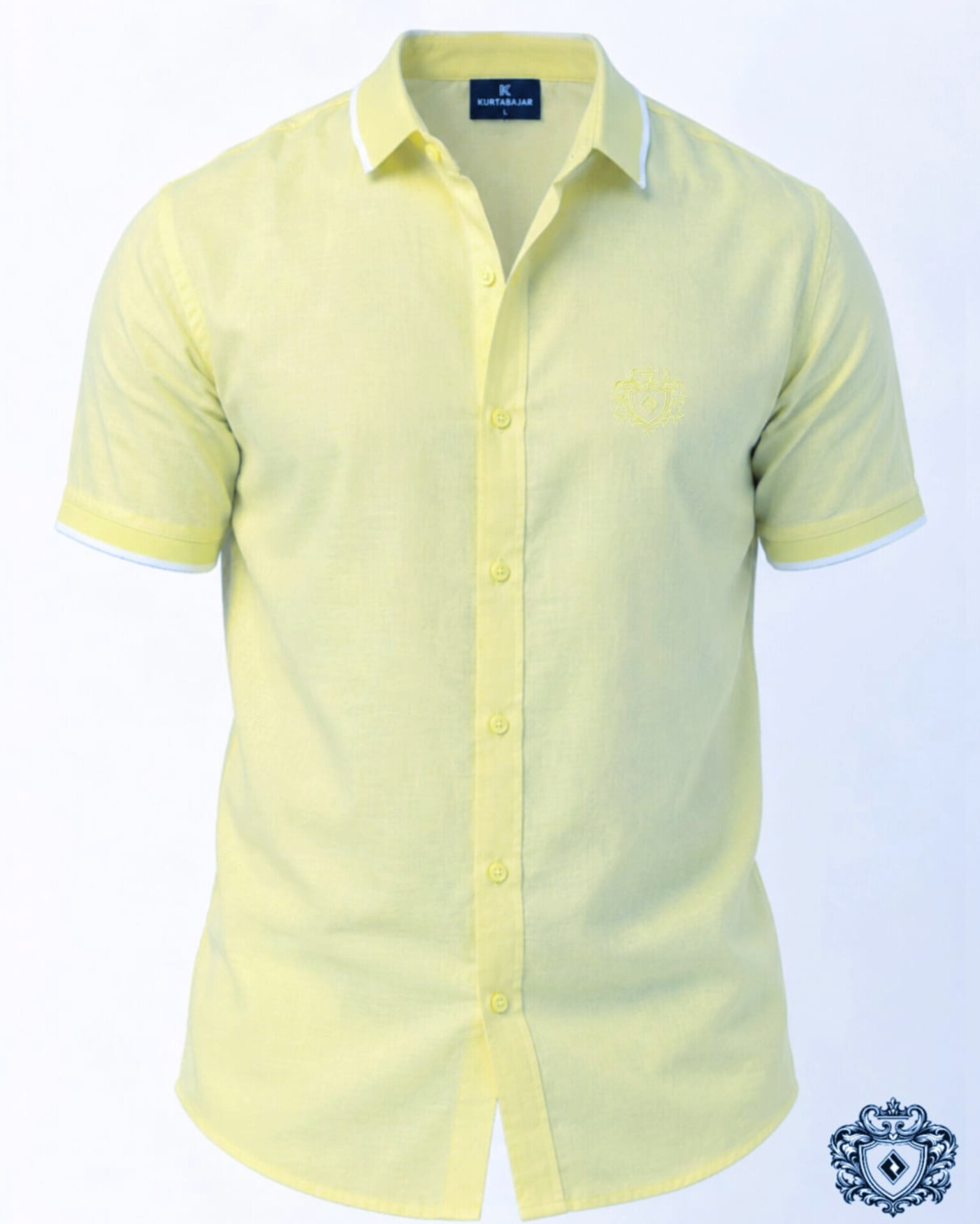 Pastel Yellow Linen Rimi Rib Style Half Shirt